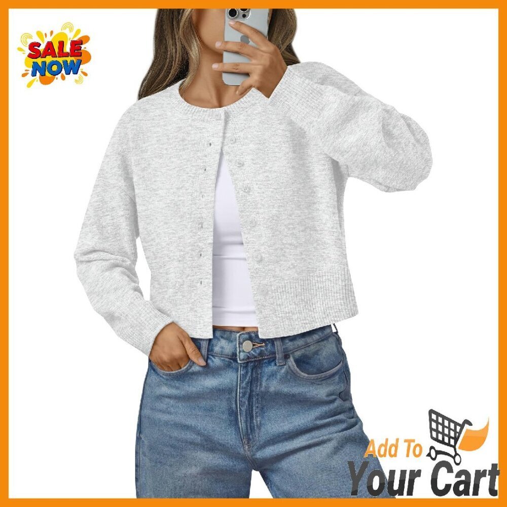 Cropped Cotton Cardigan Sweater Lightweight Knit Button Up Y2K Fashion